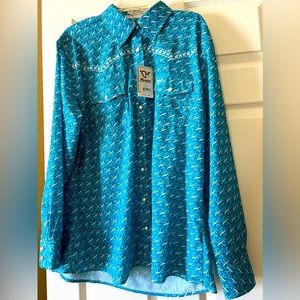 New with tags turquoise white long sleeve button up cowgirl hardware shirt XL